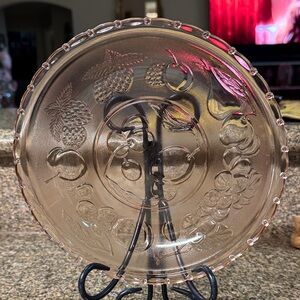 PINK GLASS SALAD SERVING BOWL - Indonesia Fruit Pattern